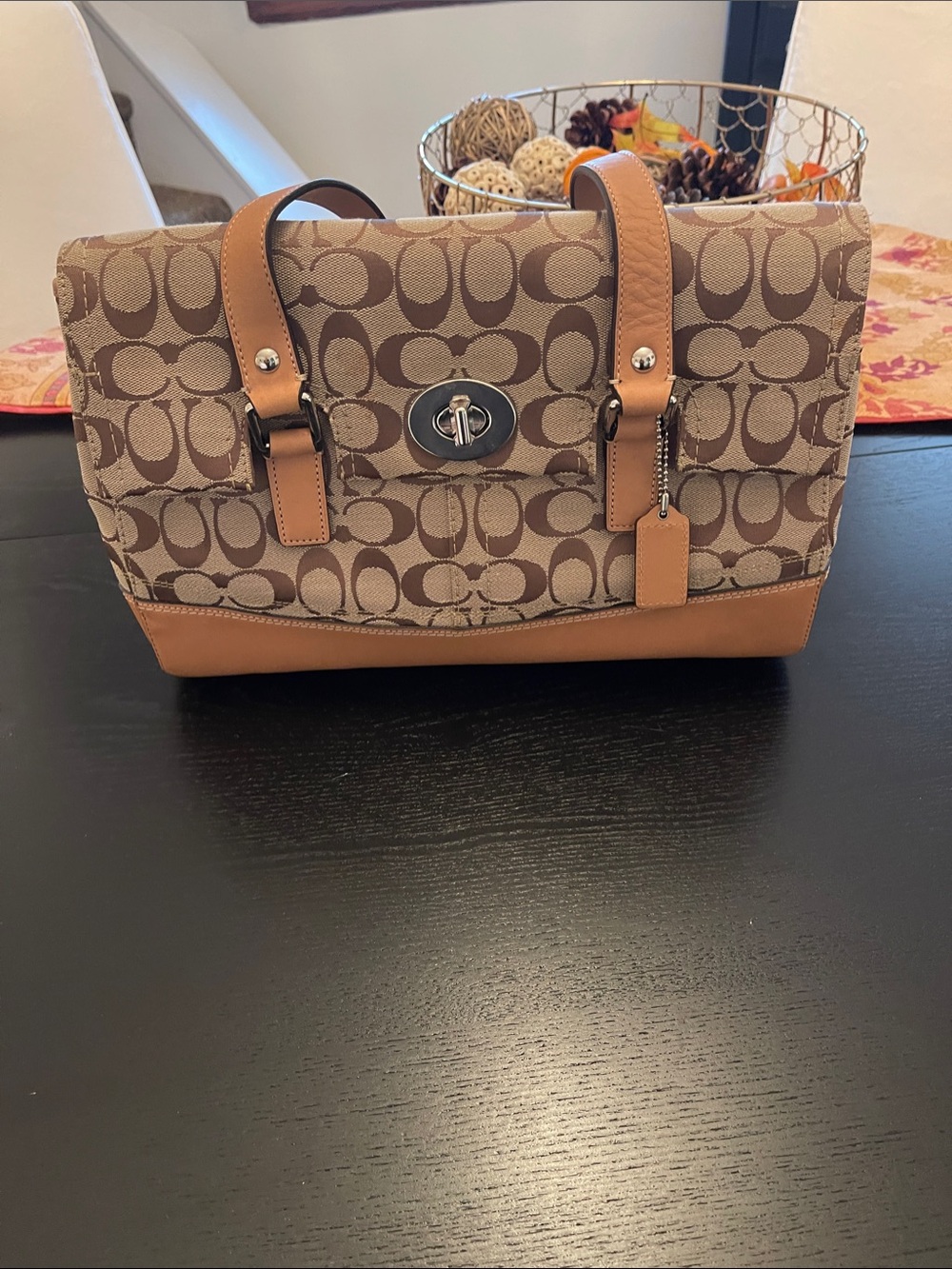 Coach Signature Canvas Shoulder Bag in Brown and Tan